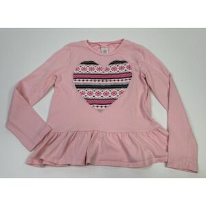 Gymboree Girls Size 8 Pink Long Sleeve Shirt Top With Heart Ruffle Valentine